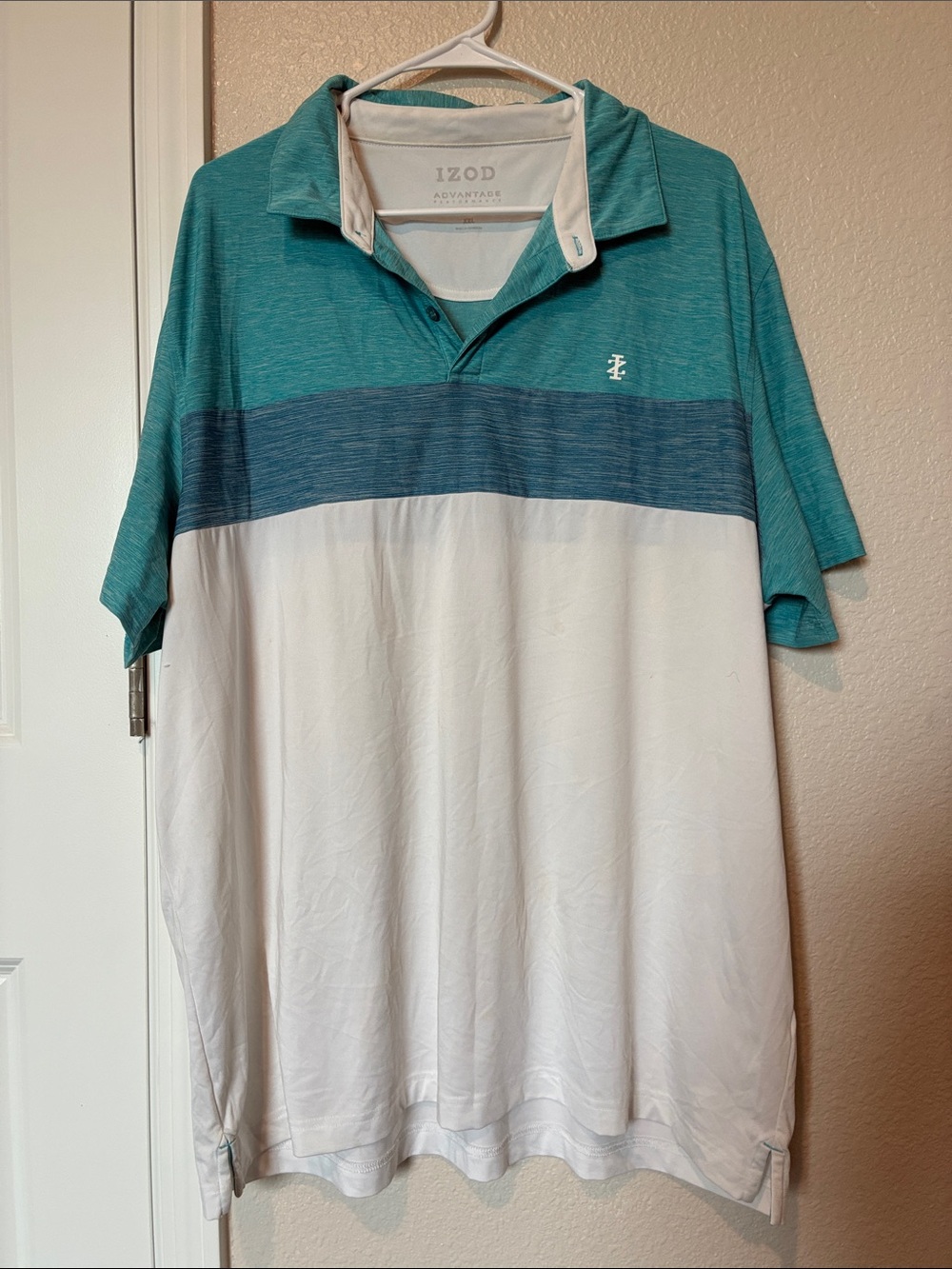 Izod Teal, Blue & White Stripe Polo